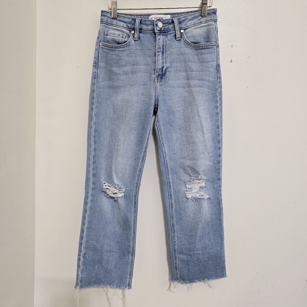 JUST‎ BLACK DENIM size 26 High Distressed Cut Hem Jeans Light Wash MADE IN USA